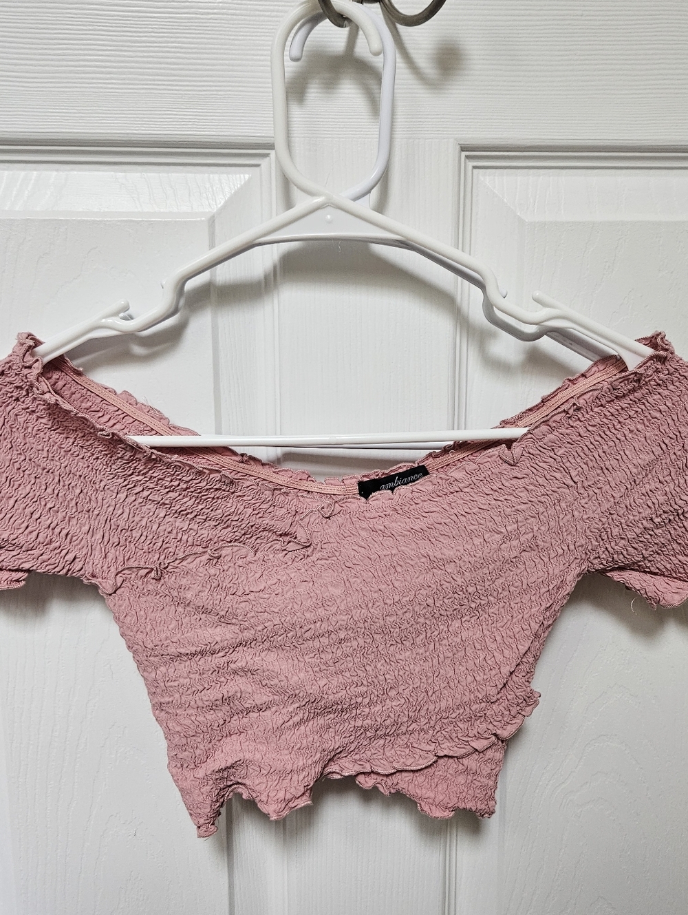 Smocked Off-Shoulder Crop Top - Pink
